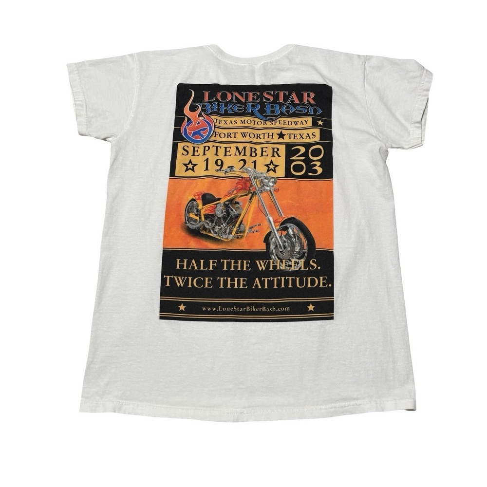 VTG Y2K Lone Star Biker Bash Chopper Biker Flame T Shirt V Neck Size‎ M 19 x 25